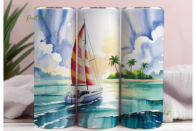 Tropical Sailboat 20oz Tumbler Wrap Sublimation PixelChick 