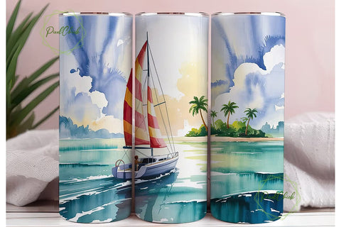 Tropical Sailboat 20oz Tumbler Wrap Sublimation PixelChick 