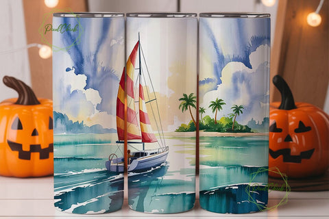 Tropical Sailboat 20oz Tumbler Wrap Sublimation PixelChick 