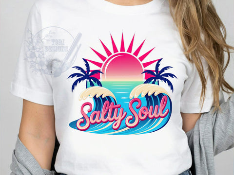 Tropical Salty Soul T-Shirt PNG, Salty Soul, Tropical Style, Coastal Vibes, Summer Fashion, Sublimation PNG, Statement Shirt, Beach Apparel Sublimation ToriDesigns 