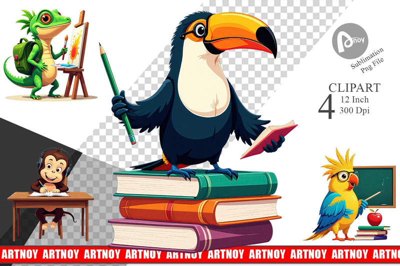 Tropical School Animals Clipart Sublimation artnoy 