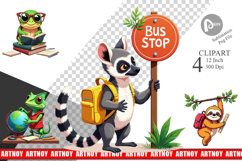 Tropical School Animals Clipart Sublimation artnoy 