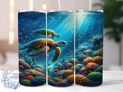 Tropical Sea Turtle 20oz Tumbler, Underwater Ocean Scene, Marine Life PNG, Sublimation Wrap, 20oz Skinny Tumbler, Tropical Reef Design, Sea Turtle Art Sublimation ToriDesigns 