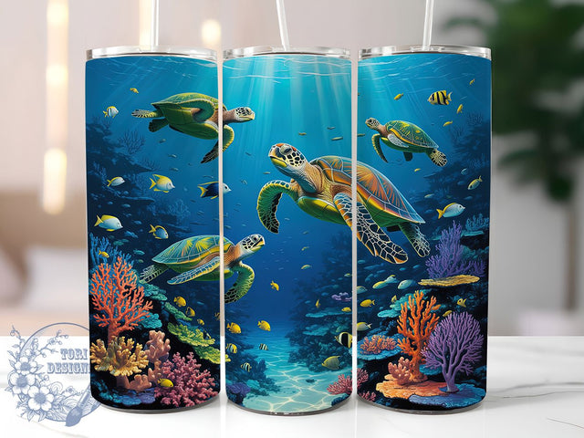 Tropical Sea Turtle 20oz Tumbler, Underwater Ocean Scene, Marine Life PNG, Sublimation Wrap, 20oz Skinny Tumbler, Tropical Reef Design, Sea Turtle Art Sublimation ToriDesigns 