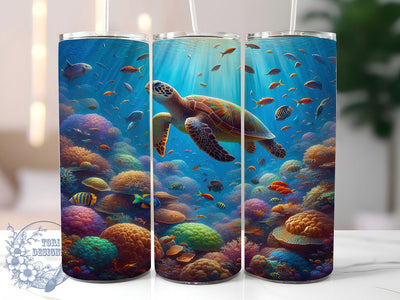 Tropical Sea Turtle 20oz Tumbler, Underwater Ocean Scene, Marine Life PNG, Sublimation Wrap, 20oz Skinny Tumbler, Tropical Reef Design, Sea Turtle Art Sublimation ToriDesigns 