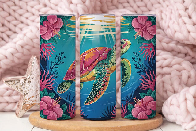 Tropical Sea Turtle 20oz Tumbler Wrap Sublimation DesignSVG 