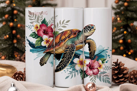 Tropical Sea Turtle 20oz Tumbler Wrap Sublimation DesignSVG 
