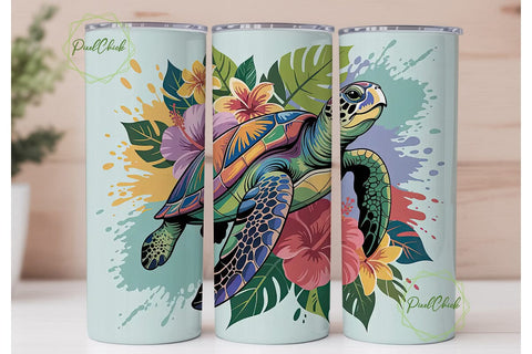 Tropical Sea Turtle 20oz Tumbler Wrap Sublimation PixelChick 