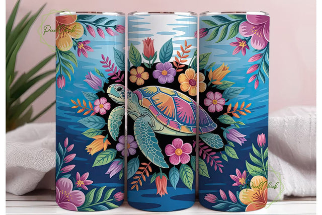 Tropical Sea Turtle 20oz Tumbler Wrap Sublimation PixelChick 