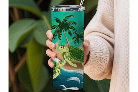 Tropical Sea Turtle Beach 20oz Tumbler Sublimation DesignSVG 