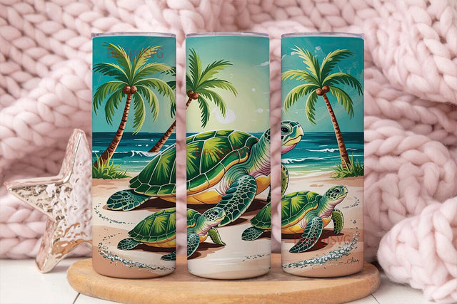Tropical Sea Turtle Beach 20oz Tumbler Sublimation DesignSVG 