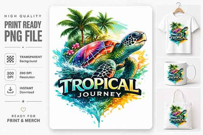 Tropical Sea Turtle Sublimation PNG Coastal Vacation Digital Download SVG BillahCrafts 