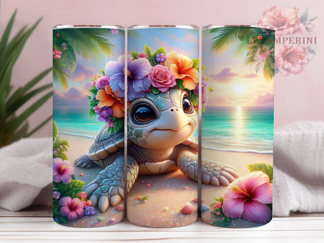 Tropical Sea Turtle Summer Tumbler, Cute Sea Turtle PNG, 20oz Skinny Tumbler Design, Ocean Animal Sublimation, Beach Vibes Tumbler Wrap, Tropical Turtle Wrap Design, Sea Life Tumbler Sublimation Li Zamperini 