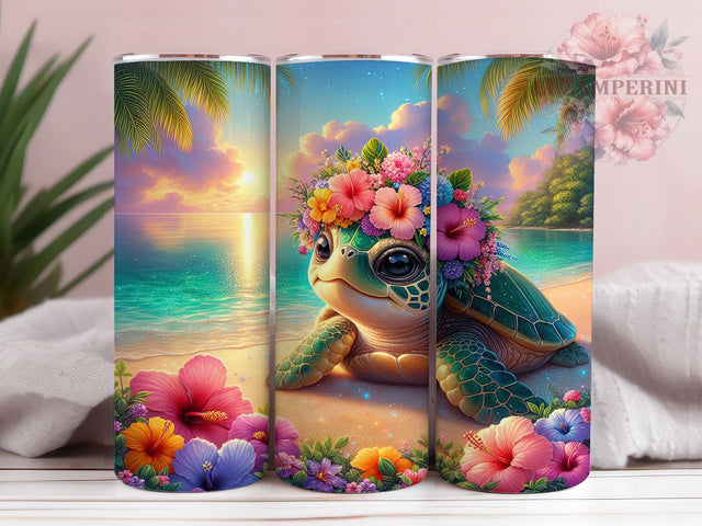 Tropical Sea Turtle Summer Tumbler, Cute Sea Turtle PNG, 20oz Skinny Tumbler Design, Ocean Animal Sublimation, Beach Vibes Tumbler Wrap, Tropical Turtle Wrap Design, Sea Life Tumbler Sublimation Li Zamperini 