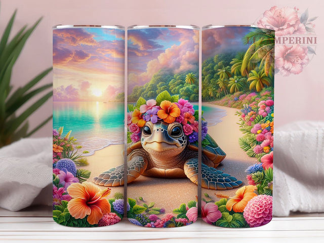 Tropical Sea Turtle Summer Tumbler, Cute Sea Turtle PNG, 20oz Skinny Tumbler Design, Ocean Animal Sublimation, Beach Vibes Tumbler Wrap, Tropical Turtle Wrap Design, Sea Life Tumbler Sublimation Li Zamperini 