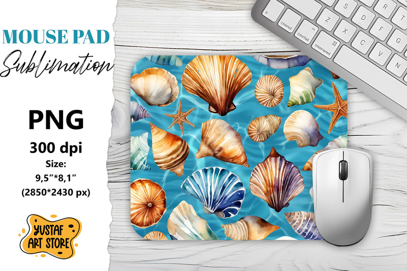 Tropical seashell mouse pad sublimation. Summer mouse pad - So Fontsy