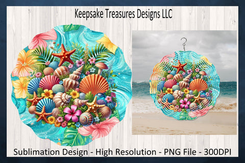 Tropical Seashell Summer Wind Spinner, Sublimation Wind Spinner Template Sublimation Keepsake Treasures Designs LLC. 