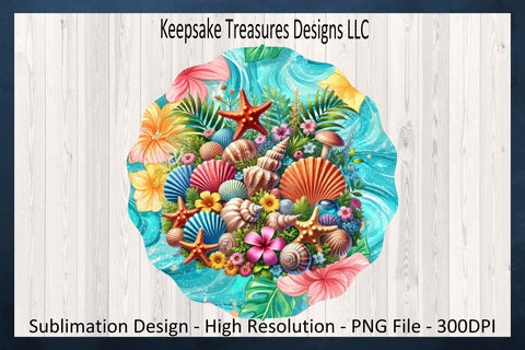 Tropical Seashell Summer Wind Spinner, Sublimation Wind Spinner Template Sublimation Keepsake Treasures Designs LLC. 