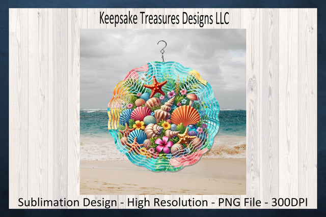 Tropical Seashell Summer Wind Spinner, Sublimation Wind Spinner Template Sublimation Keepsake Treasures Designs LLC. 