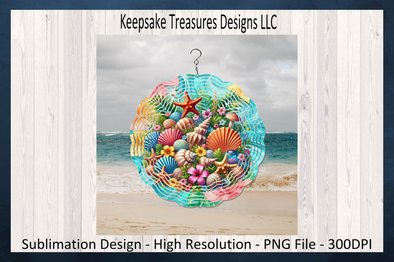Tropical Seashell Summer Wind Spinner, Sublimation Wind Spinner Template Sublimation Keepsake Treasures Designs LLC. 