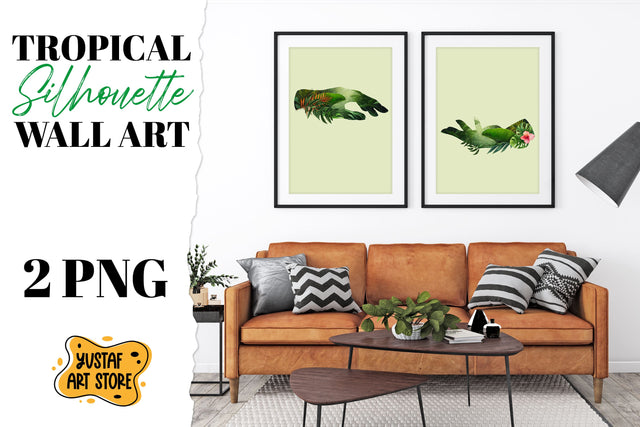Tropical silhouette man and woman hands wall art/Poster Sublimation Yustaf Art Store 