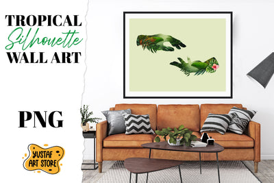 Tropical silhouette man and woman hands wall art/Poster Sublimation Yustaf Art Store 