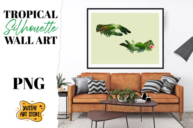 Tropical silhouette man and woman hands wall art/Poster Sublimation Yustaf Art Store 