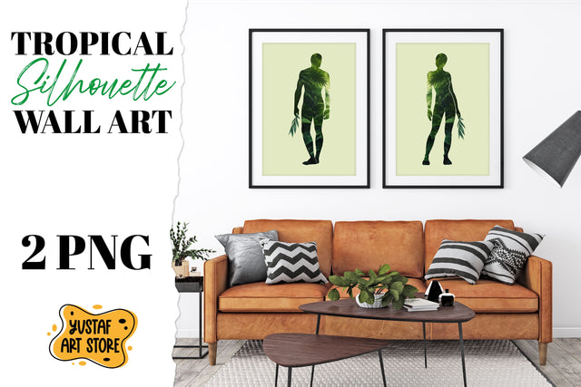Tropical silhouette man and woman wall art. Tropical poster Sublimation Yustaf Art Store 