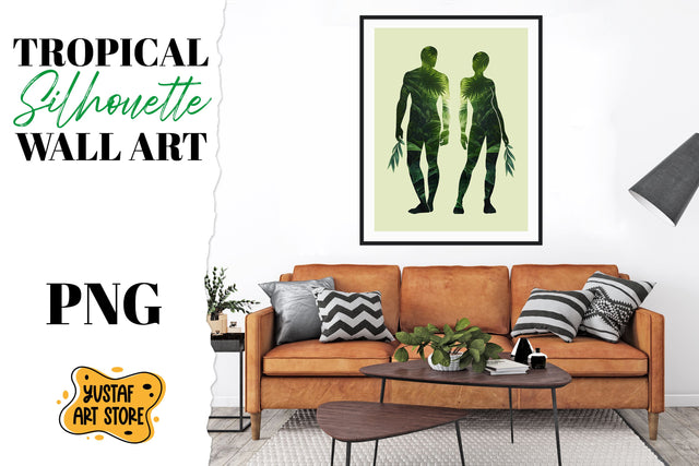 Tropical silhouette man and woman wall art. Tropical poster Sublimation Yustaf Art Store 