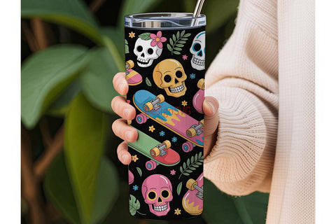 Tropical Skull Skateboard 20oz Tumbler Sublimation DesignSVG 