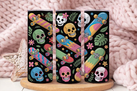 Tropical Skull Skateboard 20oz Tumbler Sublimation DesignSVG 