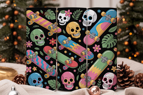 Tropical Skull Skateboard 20oz Tumbler Sublimation DesignSVG 
