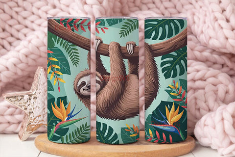 Tropical Sloth 20oz Tumbler Wrap Sublimation DesignSVG 