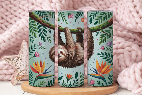 Tropical Sloth 20oz Tumbler Wrap Sublimation DesignSVG 