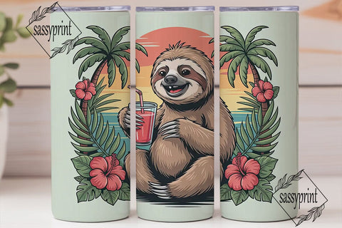 Tropical Sloth 20oz Tumbler Wrap Sublimation sassyprint 