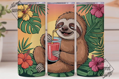 Tropical Sloth 20oz Tumbler Wrap Sublimation sassyprint 