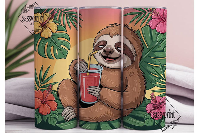 Tropical Sloth 20oz Tumbler Wrap Sublimation sassyprint 