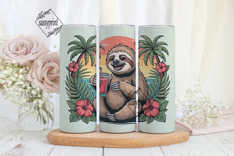 Tropical Sloth 20oz Tumbler Wrap Sublimation sassyprint 
