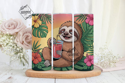 Tropical Sloth 20oz Tumbler Wrap Sublimation sassyprint 