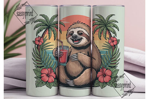Tropical Sloth 20oz Tumbler Wrap Sublimation sassyprint 