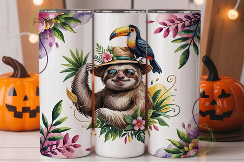 Tropical Sloth Tumbler Wrap Sublimation PixelChick 