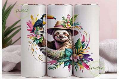 Tropical Sloth Tumbler Wrap Sublimation PixelChick 