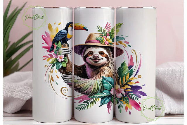 Tropical Sloth Tumbler Wrap Sublimation PixelChick 