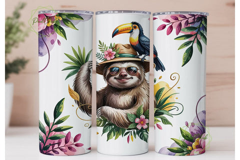 Tropical Sloth Tumbler Wrap Sublimation PixelChick 