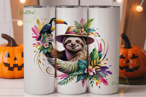 Tropical Sloth Tumbler Wrap Sublimation PixelChick 