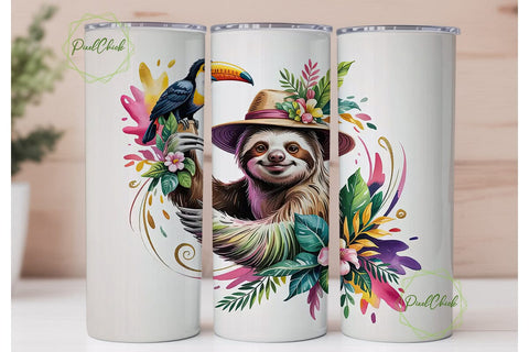 Tropical Sloth Tumbler Wrap Sublimation PixelChick 