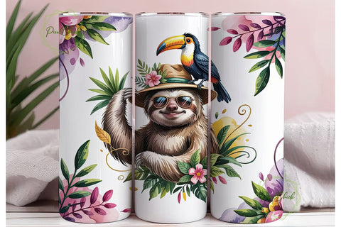 Tropical Sloth Tumbler Wrap Sublimation PixelChick 