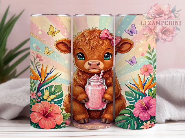 Tropical Smoothie Highland Calf 20oz Tumbler, Highland Calf Motif, Tropical Smoothie Design, Rustic Theme, Whimsical Accent, Cozy Charm, Sublimation Wrap, 20oz Tumbler Sublimation Li Zamperini 