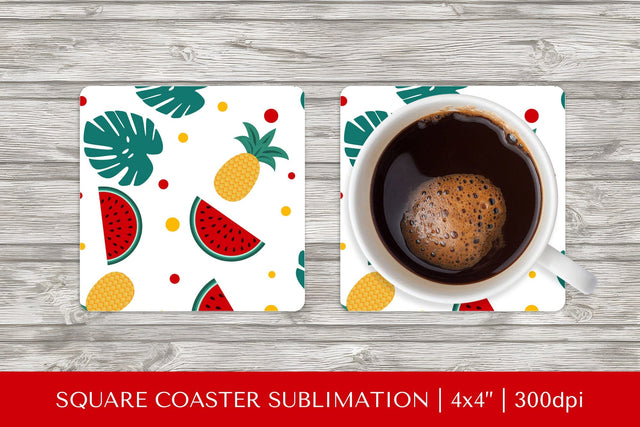 Tropical square coaster sublimation. Summer coaster PNG HS08 Sublimation LaBelezoka 