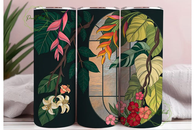 Tropical Stained Glass 20oz Tumbler Wrap Sublimation PixelChick 